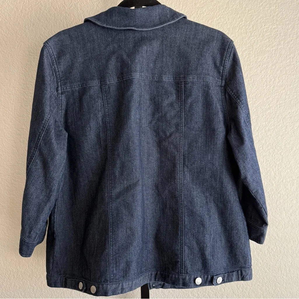 Denim & Co Vintage 90s Dark Wash Oversized Denim Jacket Collared Button Large Blue - Image 2