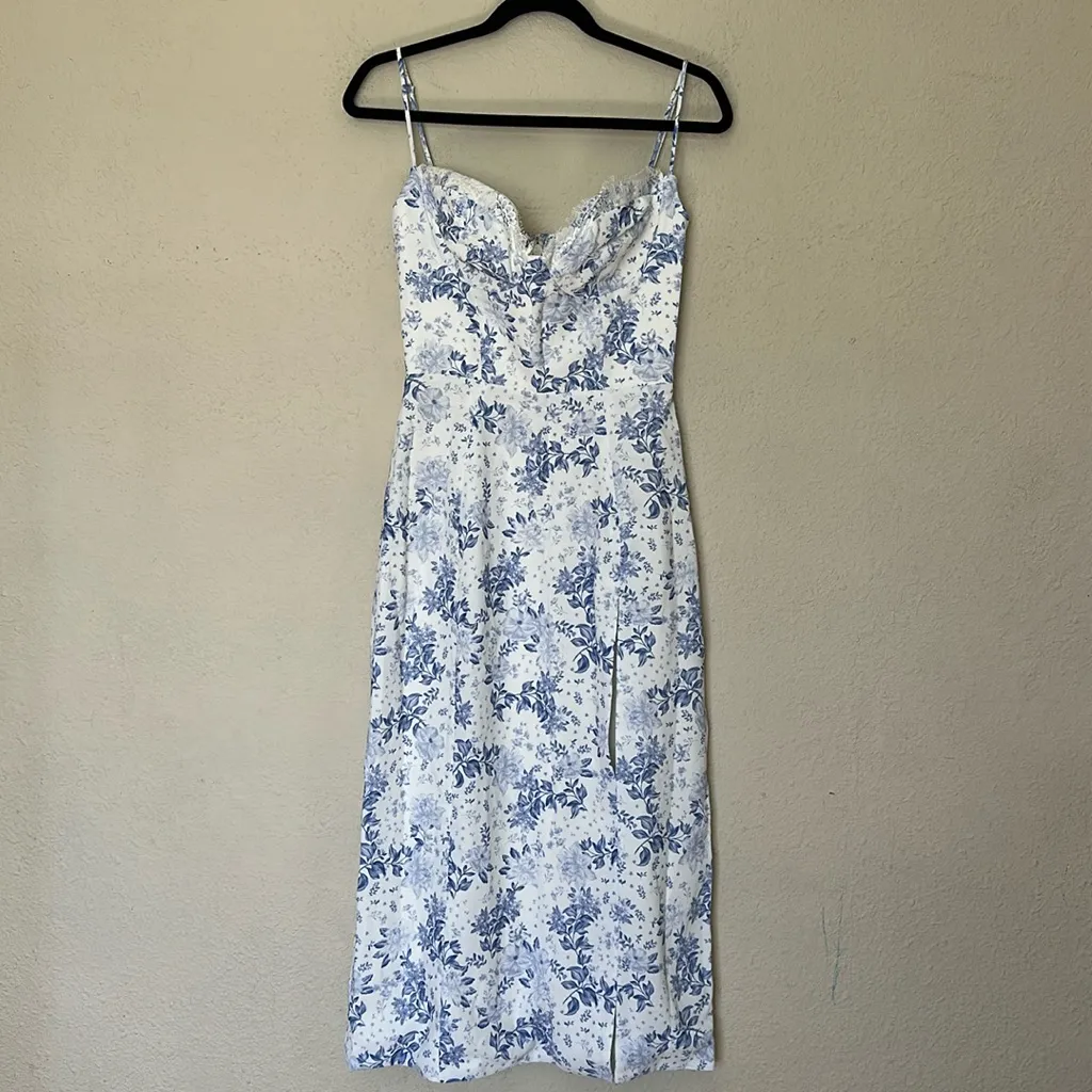 House of CB 'Charlotte' Blue Print Corset Midi‎ Sundress NWOT S D-DD - Image 4