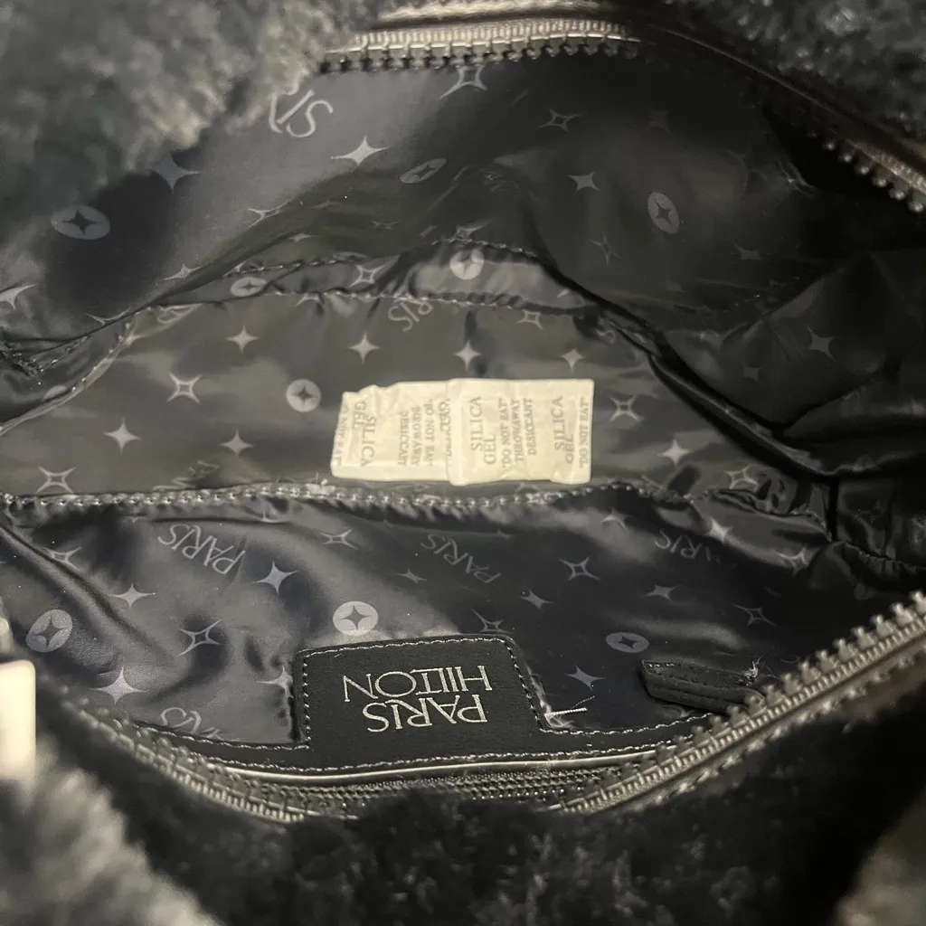 Paris Hilton Faux Fur Shoulder Bag • Black Plush Tote Purse NWT - Image 4