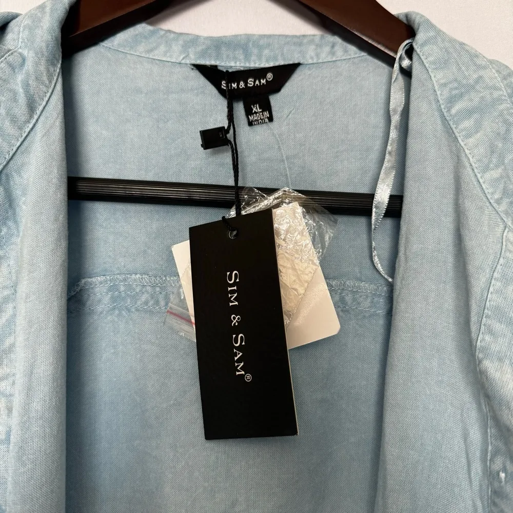 Sim & Sam 5. NWT light weight denim button up with bottom tie size XL - Image 2