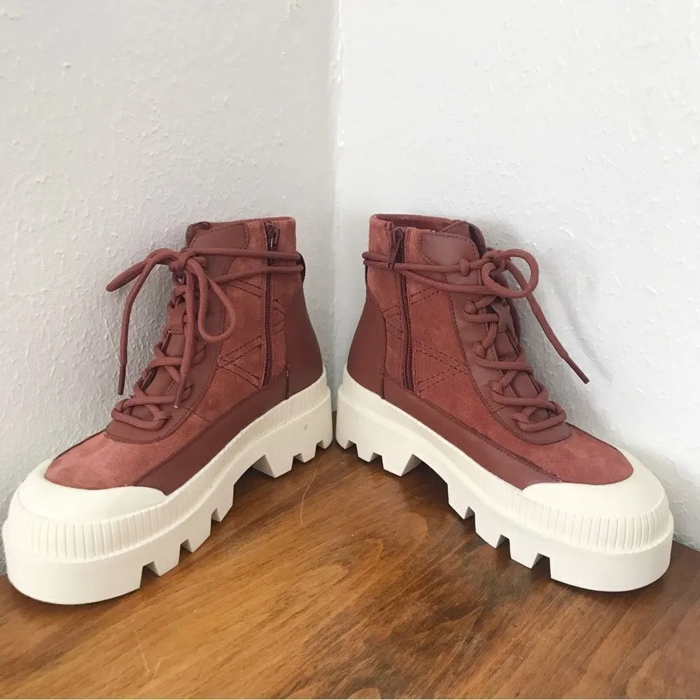 GIANNI BINI Rust Red Leather Lug Sole Platform Bootie Sneaker High Top‎ Size 6.5 - Image 3