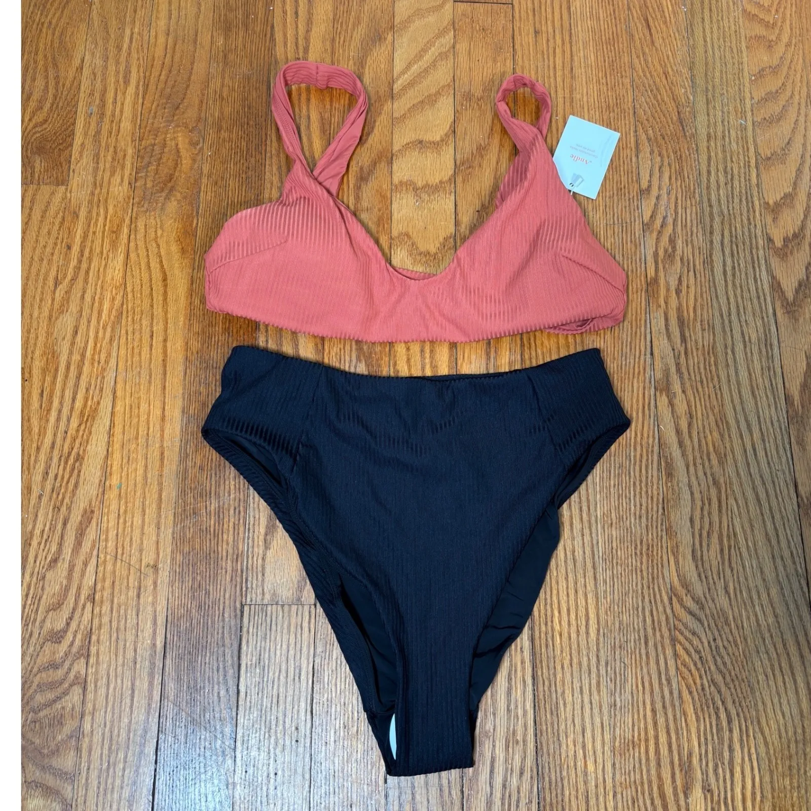 Andie Ribbed Bikini Set Delray Top Black High Waisted Cheeky Bottoms M NWT - Image 3