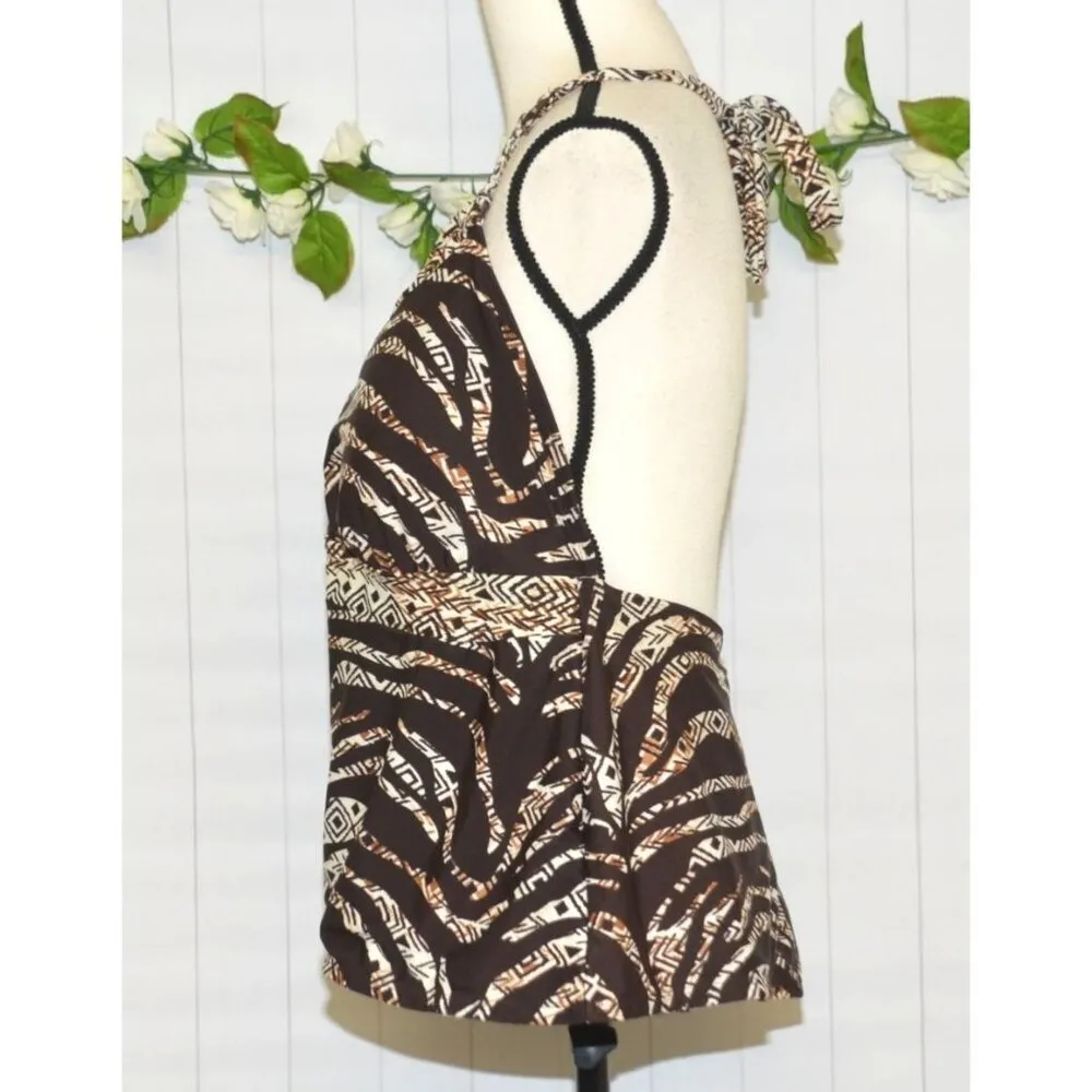 Faded Glory Brown Multi Animal Print Swimsuit Tankini Halter Style Plus Size 3X - Image 6