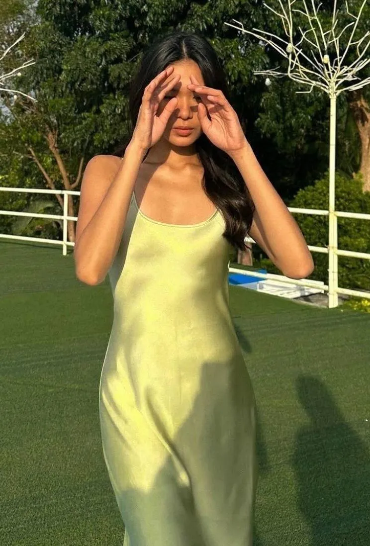 Dress Sage green Slip Midi Satin Effect Maxi Wedding Party - Image 8