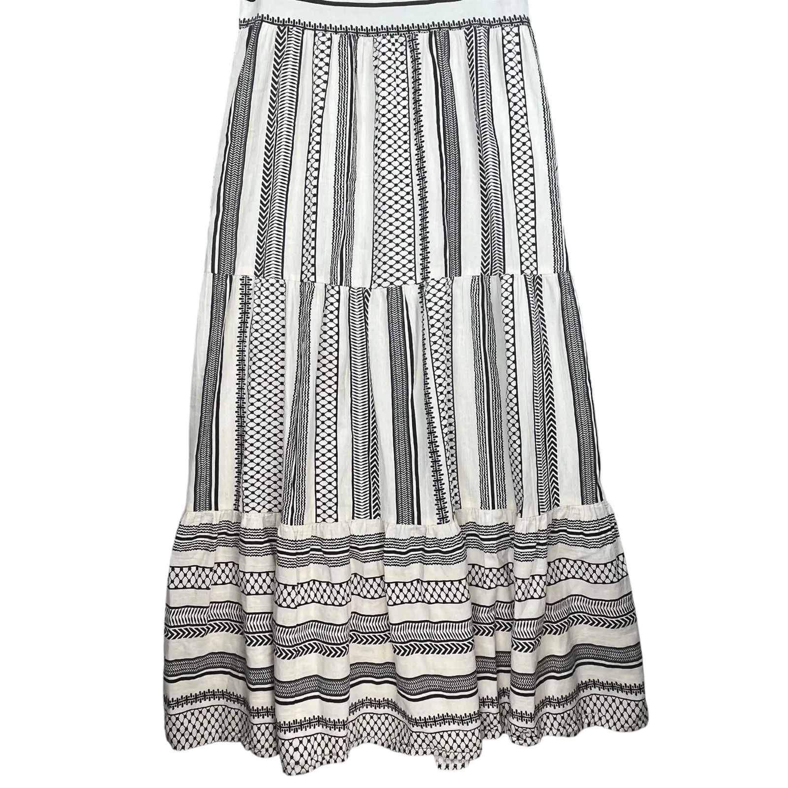 Vero Moda Women’s Off White Black 100% Cotton‎ Boho Print Tiered Maxi Dress M - Image 4