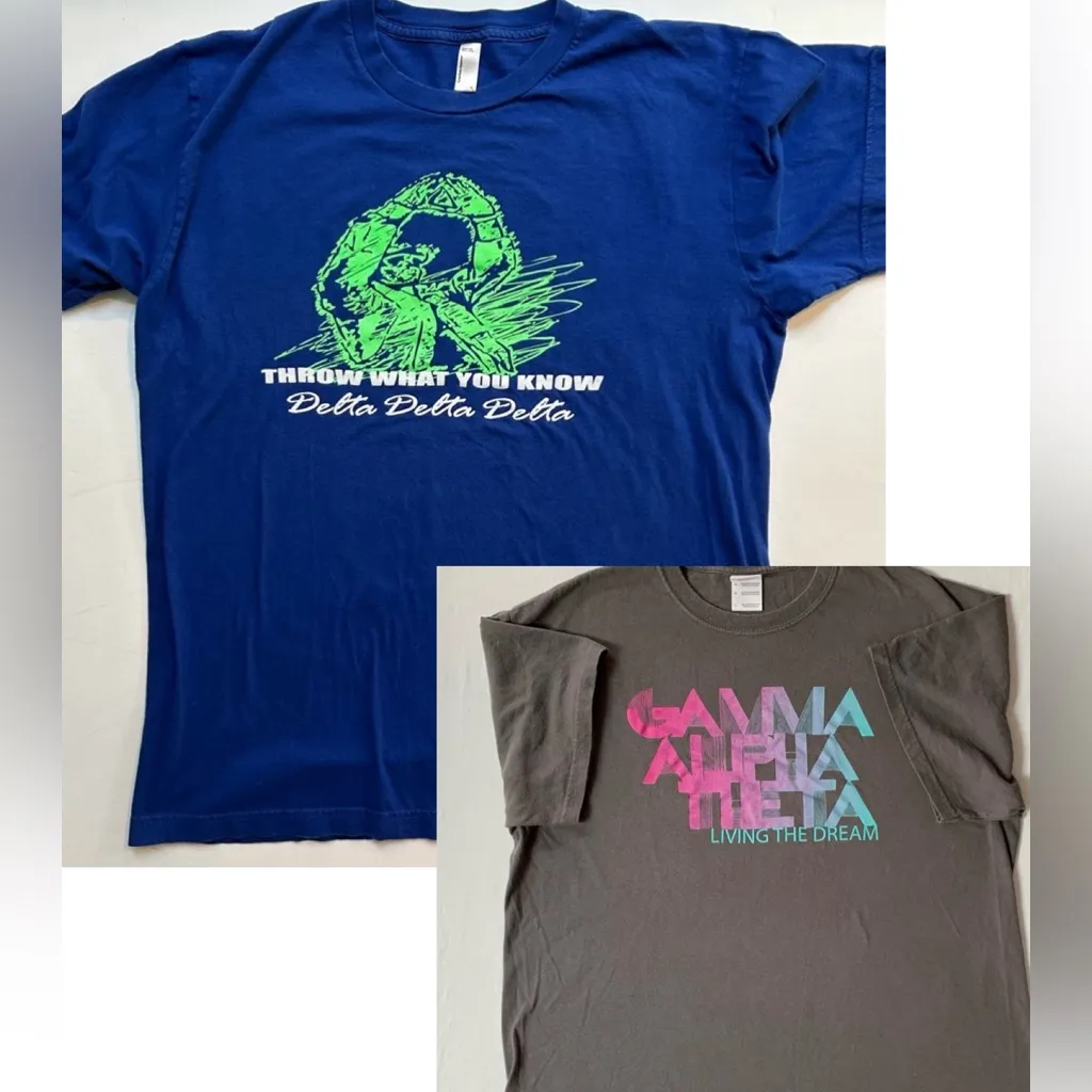 Sorority graphic short sleeve T shirts Delta Delta Delta and Gamma Alpha Theta Blue Size L - Image 2
