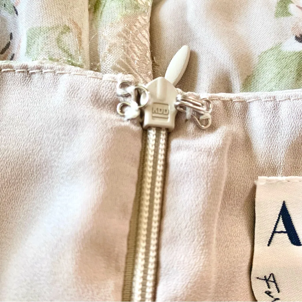 Arula Tan Beige & Green Floral Shimmer
Print Sheer Babydoll Maxi Dress. - Image 13