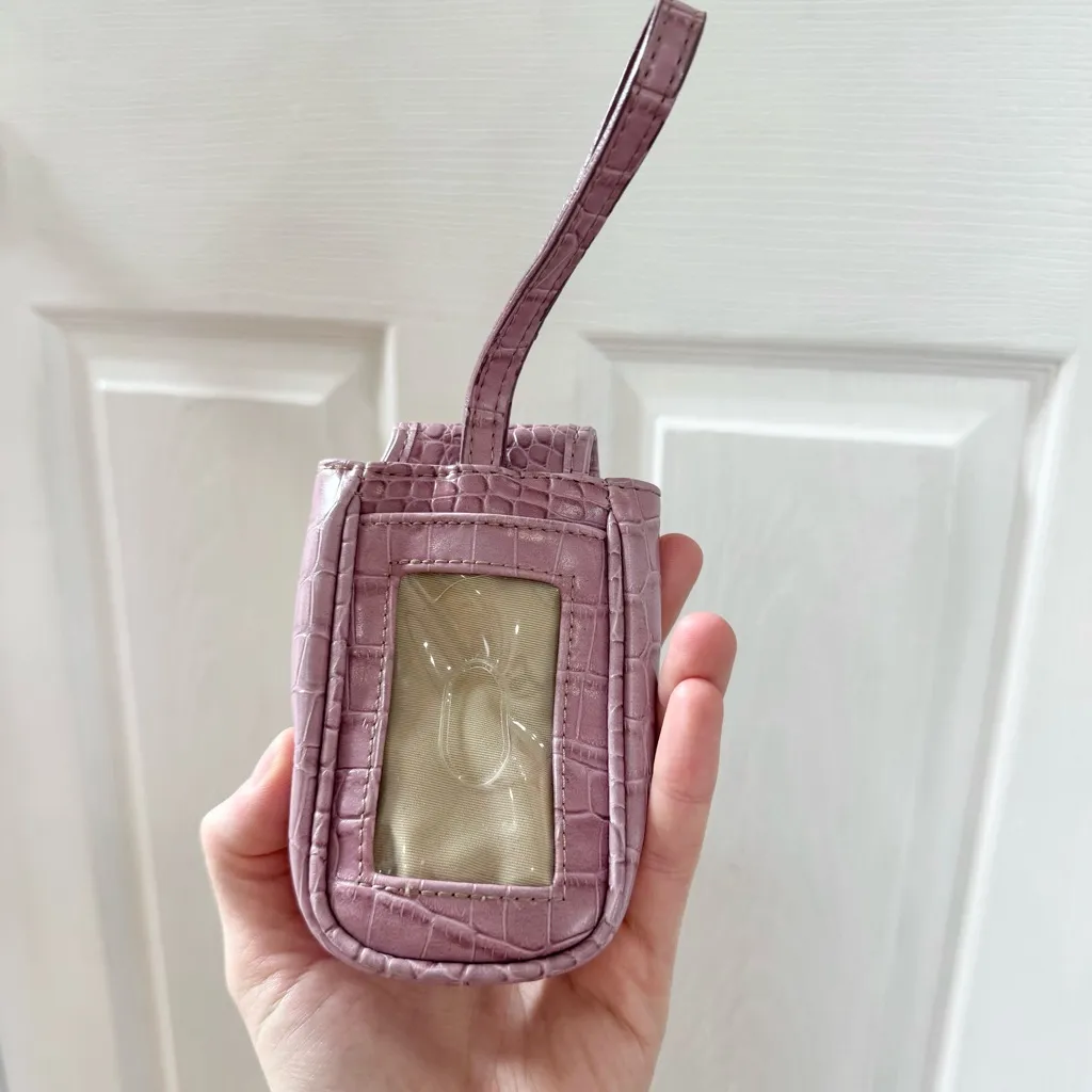 Vintage Nine West Y2K Pink Croc-Embossed Phone Pouch W/ ID Keychain - Image 5