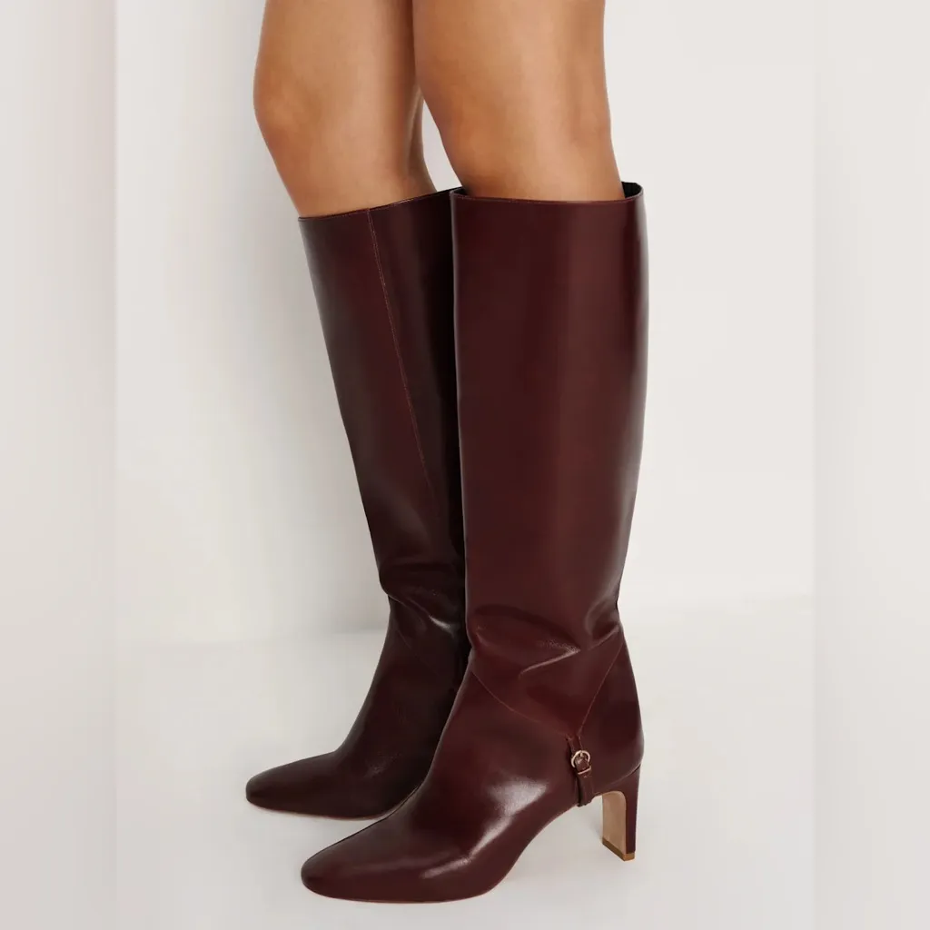 Reformation Gaelle 75MM Leather Knee-High Boots in Ruby - Image 2