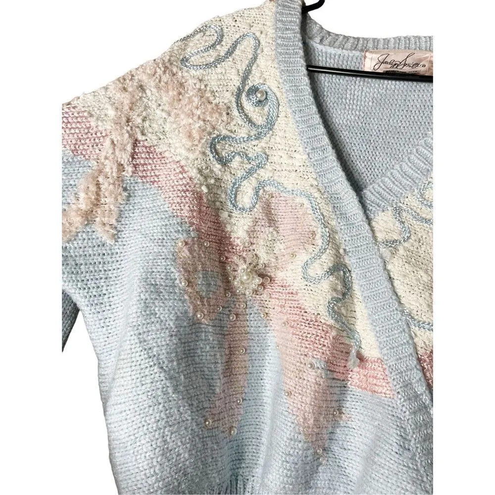 Jaclyn Smith Vintage‎ 80s  Pastel Bow Sweater Size Medium - Image 4