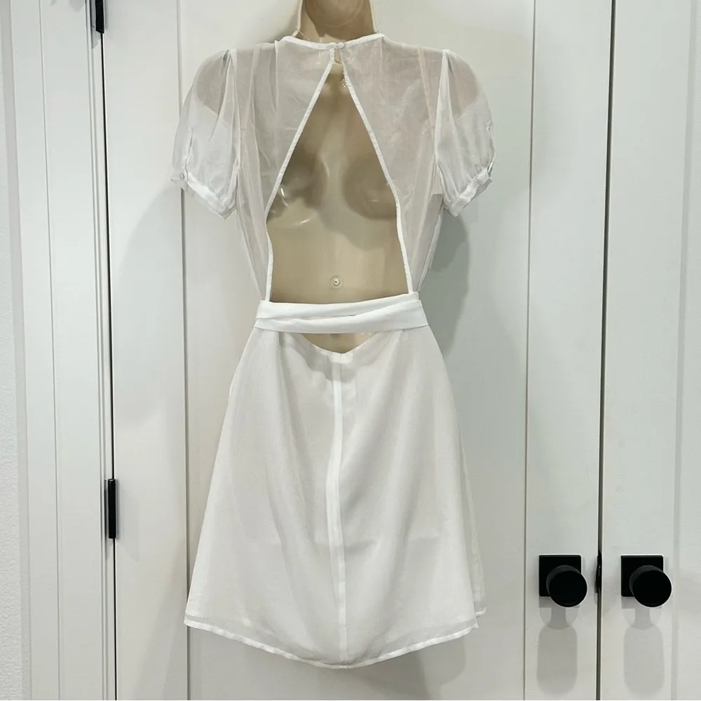 LPA Back Cutout Wrap Mini Dress Small White Summer Grad Bridal Coquette - Image 6