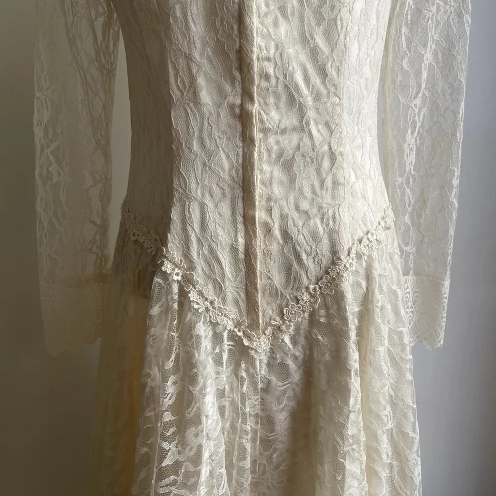 Vintage 1980s Cream Lace Wedding Dress Basque Princess Lace - Image 8