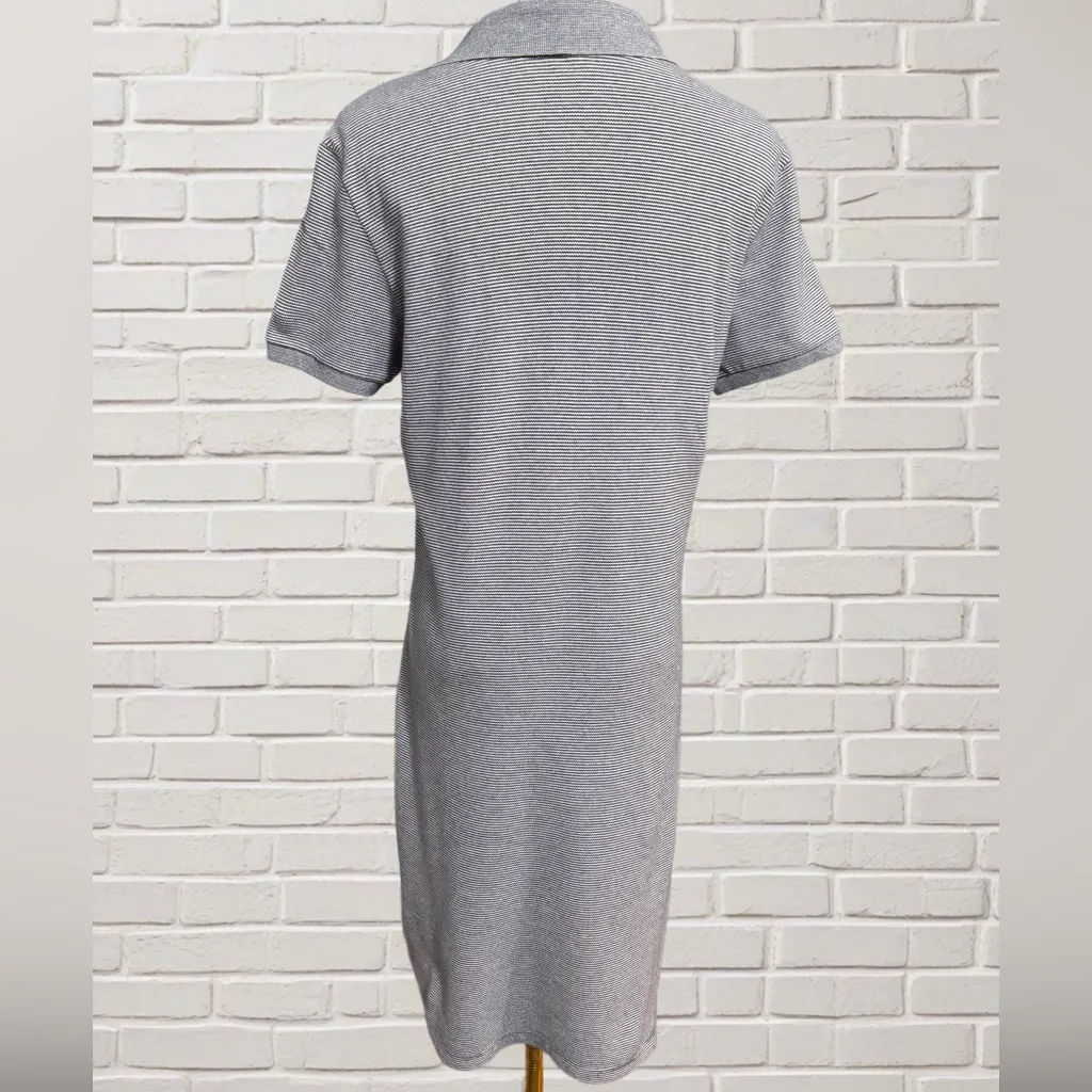 Lacoste Slim Fit Polo Dress Navy White Stripe Tennis Preppy Size 40 US M - Image 3