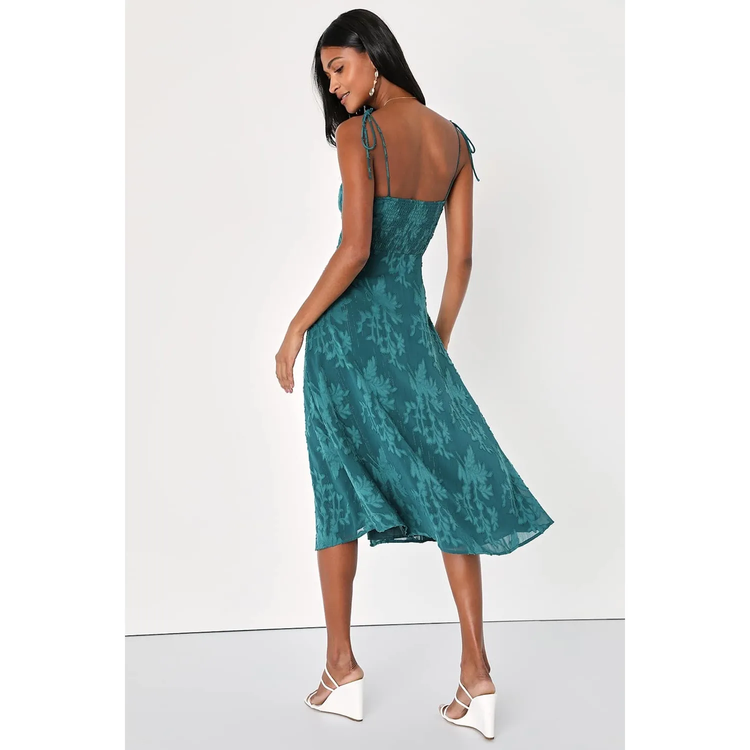NWT Lulus Loveliest Looks Emerald Green Jacquard Tie-Strap Midi Dress Size XS - Image 3