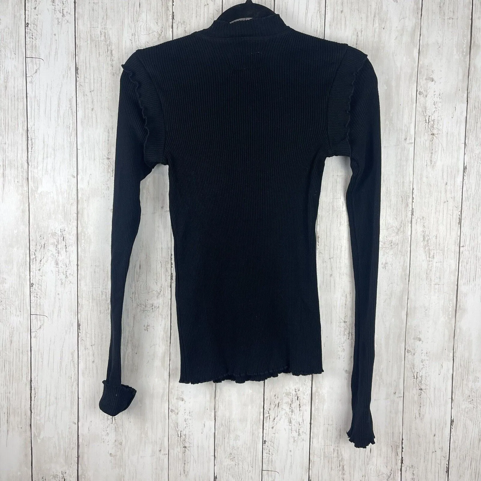 Current/Elliot Black The Ruffle Rib Top Size 0 Small Minimalist Chic Classy - Image 7