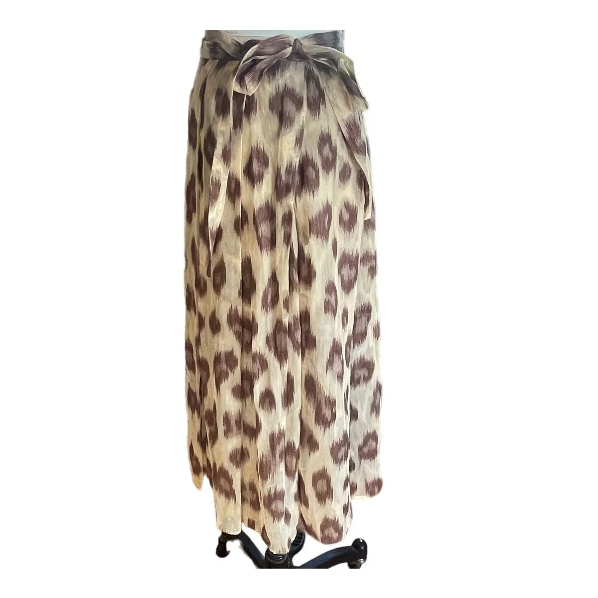 Lafayette 148 New York Brown Linen/Silk Blend Animal Print Skirt Size 4 - Image 2