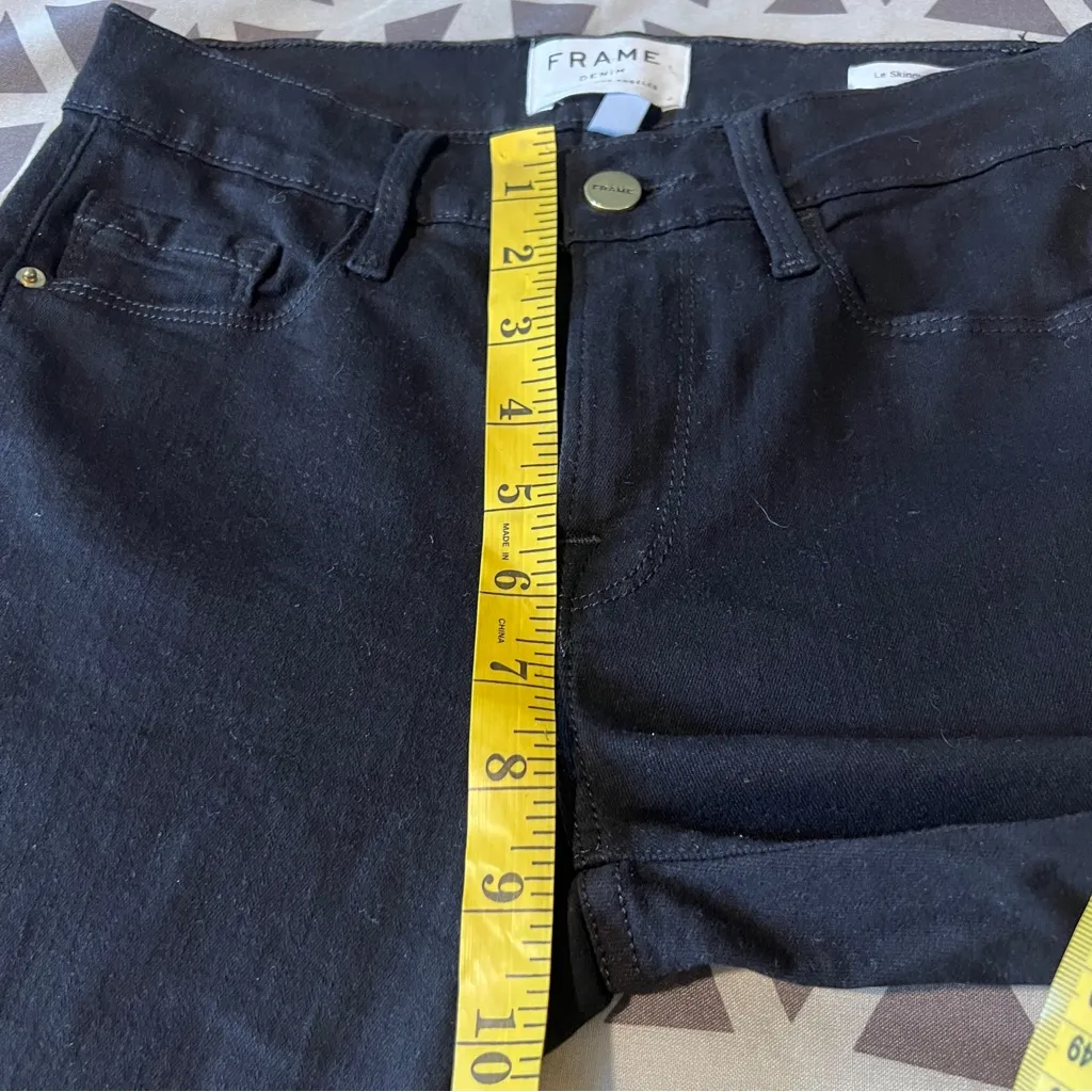 FRAME Denim Le Skinny De Jeanne Flounce Raw Edge Stretch Black‎ Denim Size 25 - Image 15
