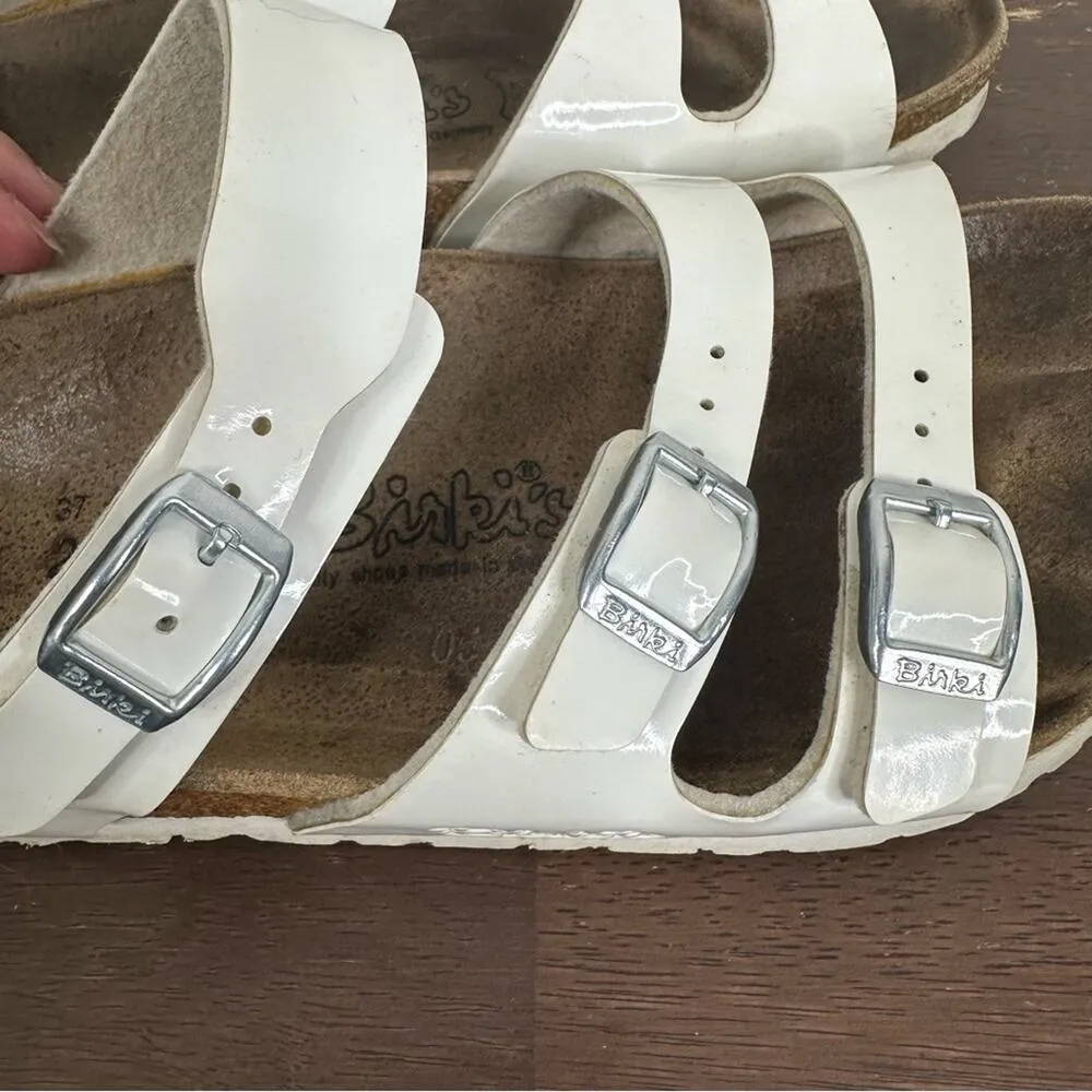 Birki’s Birkenstock White Patent 3 Strap Buckle Slide Sandals Size 37 US 6 - Image 6