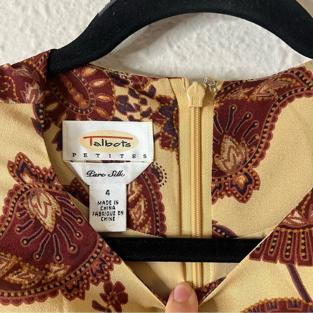 Talbots Vintage Pure Silk Paisley Mini Dress Size 4 Short Sleeve - Image 4