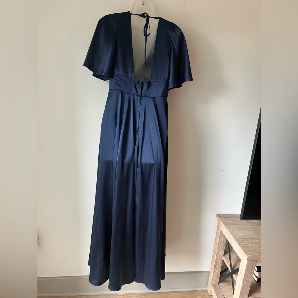 Galina Signature Navy Blue Satin Gown Size 8 - Image 5