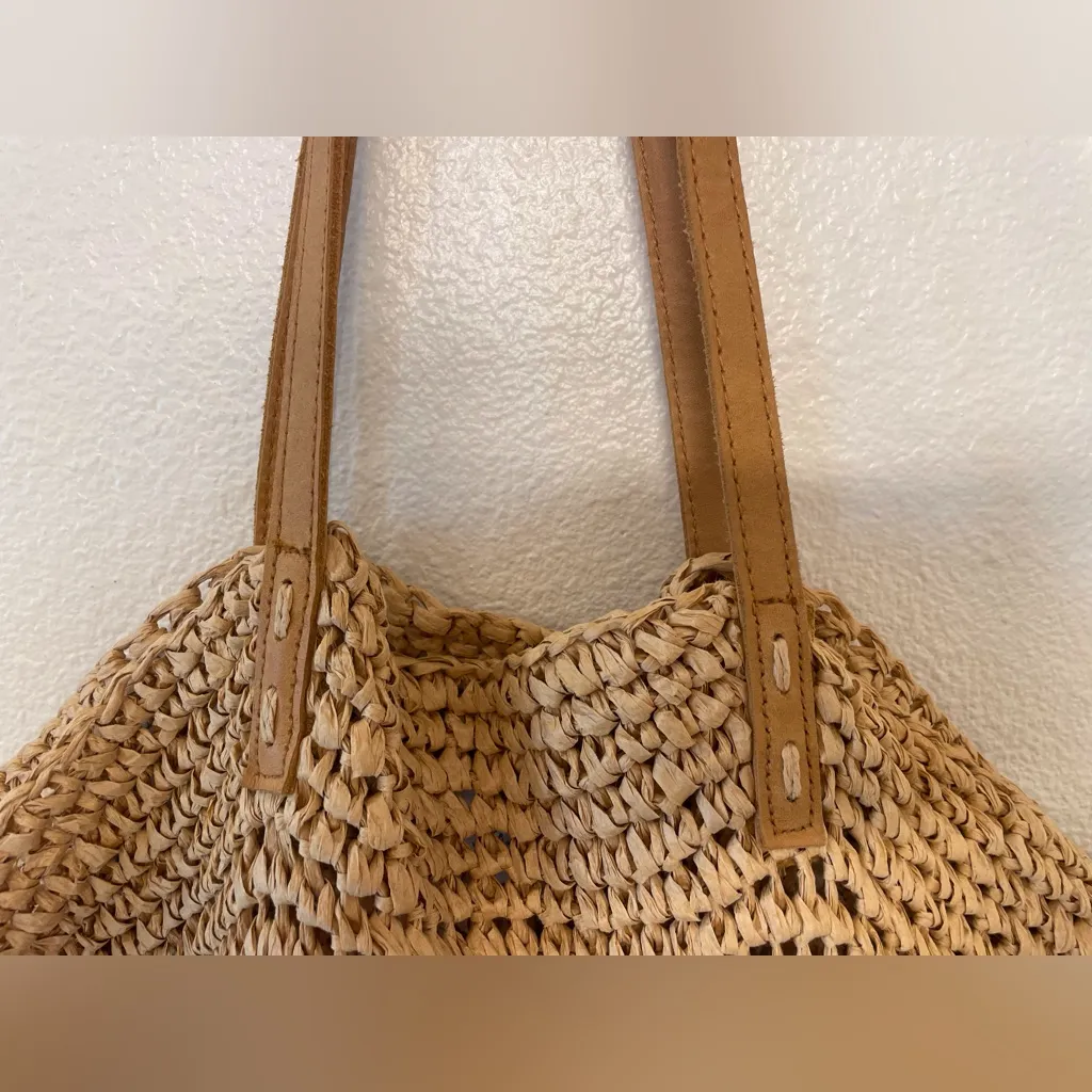 Hearth & Hand with Magnolia Women’s‎ Stylish Tan Multicolor Woven Tote Large Bag - Image 3