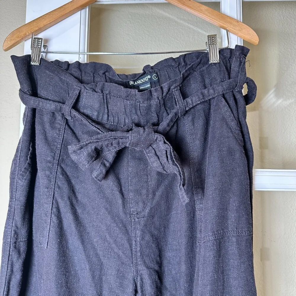 BLANK NYC Tie Waist Crop Linen Wide Legs - L - Image 4
