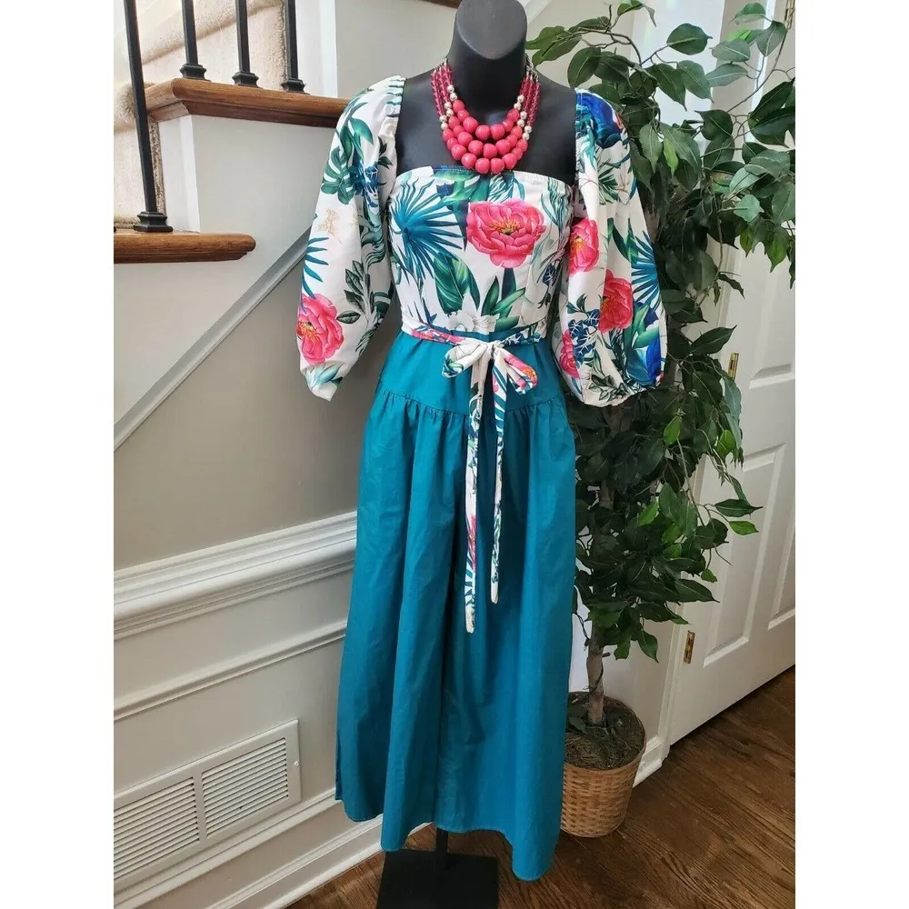 Chicme Women's Multicolor Floral Polyester Square Neck Long Sleeve Jumpsuits S - Image 2