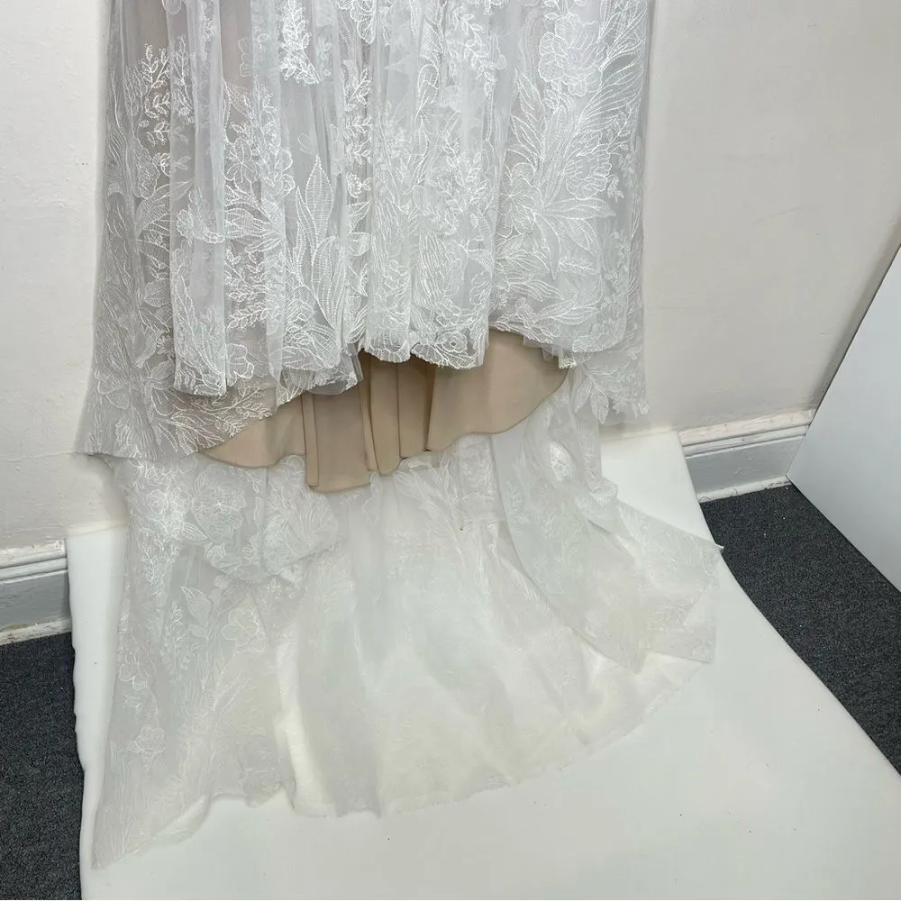 Essense of Australia D3665 Lace Plunging Neckline Grecian Wedding Dress Size 12 Tan - Image 11