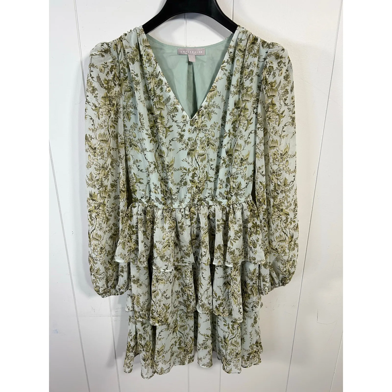 Chelsea28 Tiered Ruffle Long Sleeve Chiffon Dress in Green. Size XS. NWOT - Image 2
