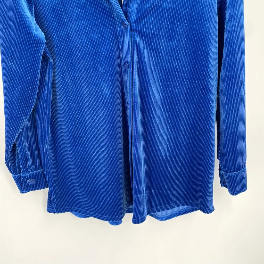 Soft Surroundings Sapphire Blue Velvet Boyfriend Button Up Tunic Blouse Shirt - Image 7
