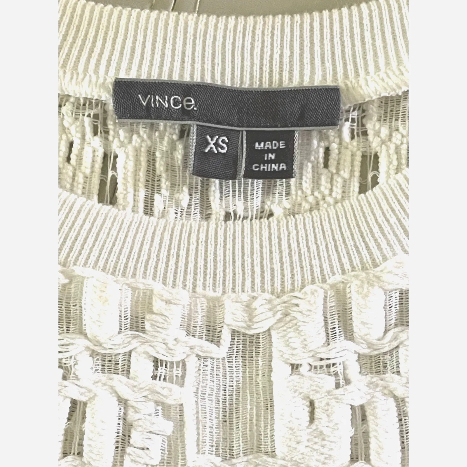 VINCE White Cotton Semi-sheer Textured Pullover Short Sleeve T-Shirt XS - Image 6