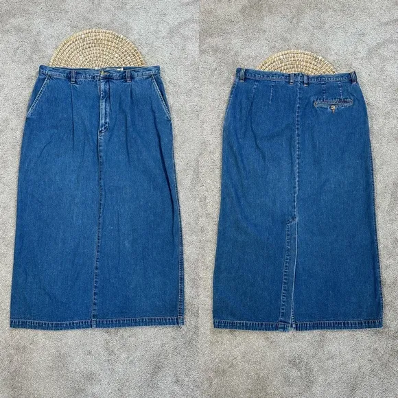 Eddie Bauer Women’s Vintage Y2K 90s Denim Midi Skirt Back Slit Size 16 - Image 2
