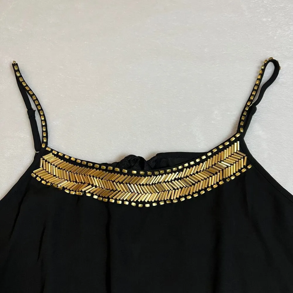 Women's Sleeveless Scoop Embellished Neck Romper Playsuit Size S Casual Festival Black - Image 5