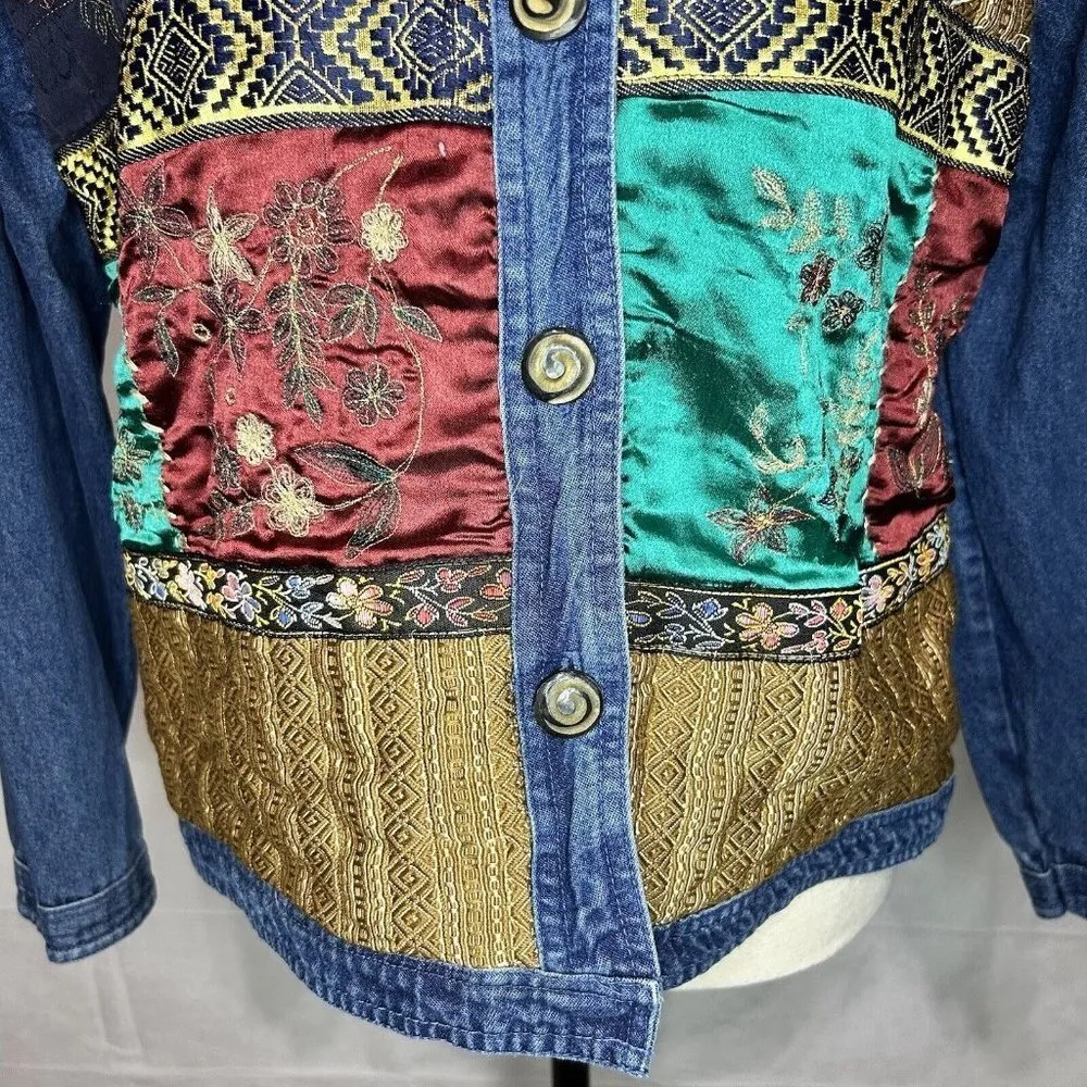 New Direction Vintage Cotton Patchwork Quilted Denim Boho Jacket Size M Size M - Image 3
