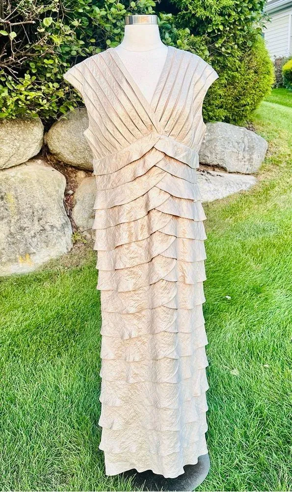 David’s Bridal Tiered Champagne Gold Shimmer Gown - Image 9