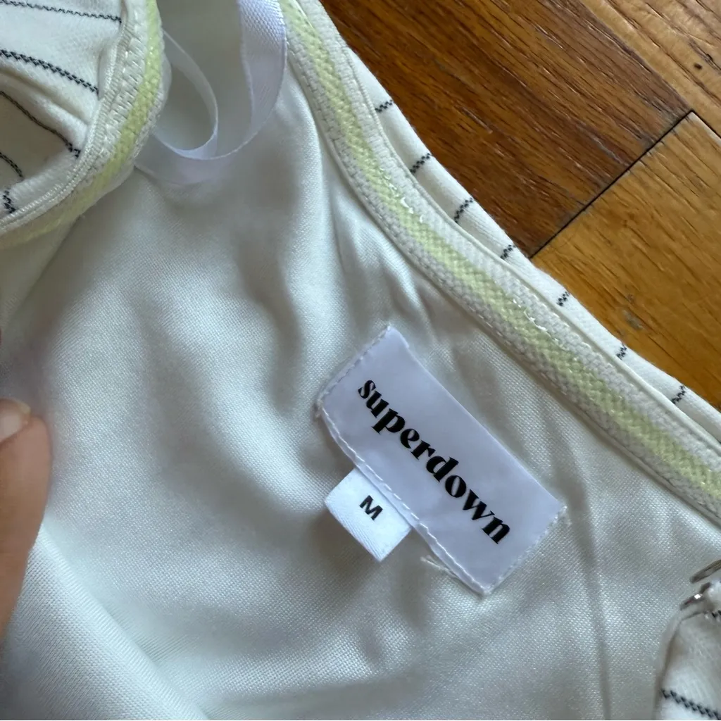 SUPERDOWN Kristina Jumpsuit White Blue Stripe Strapless size Medium - Image 6