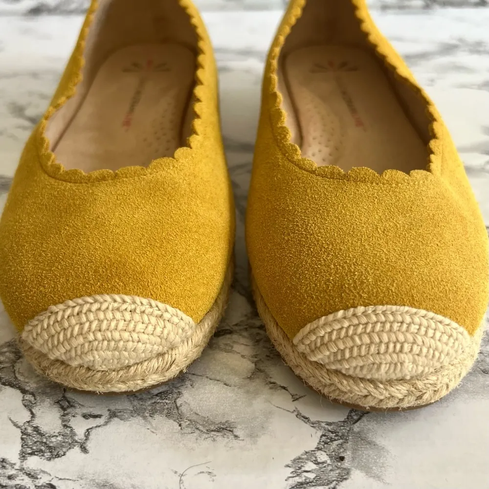 Isaac Mizrahi Live Suede Flats Jute Scalloped Edge Mustard Yellow 8 - Image 3