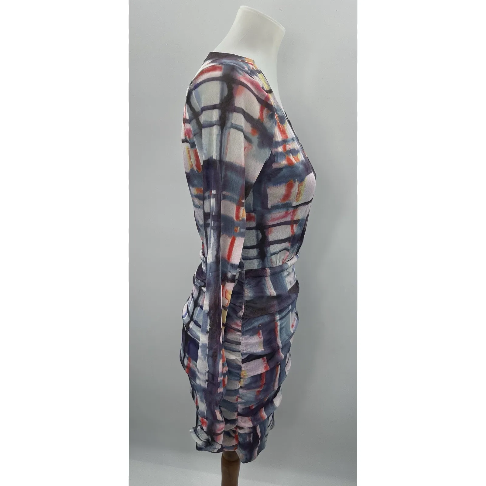 Parker Mildura Ruched Long Sleeve Printed Mini Dress Size 2 Stretch - Image 5