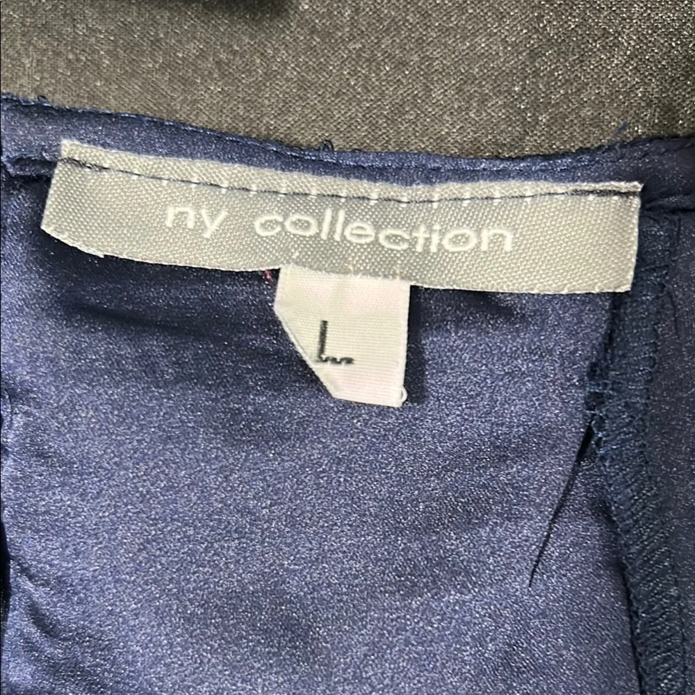 NY Collection Blue Tie Front Bib Collar Blouse - Image 7