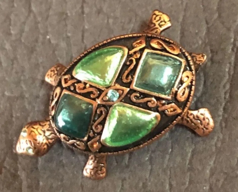 Vtge Liz Claiborne Bronze & Green Turtle Brooch - Image 2