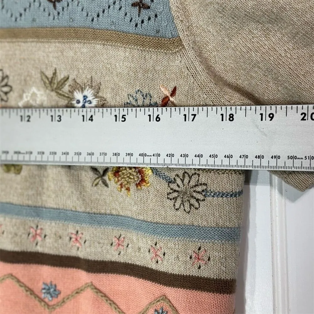Alfred Dunner Knit Top S Floral Embroidered Pastel Cottagecore Ramie Cotton - Image 8