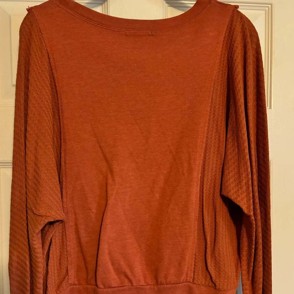 Burnt Orange Waffle Knit Sweater Sweatshirt with Texture - Image 4