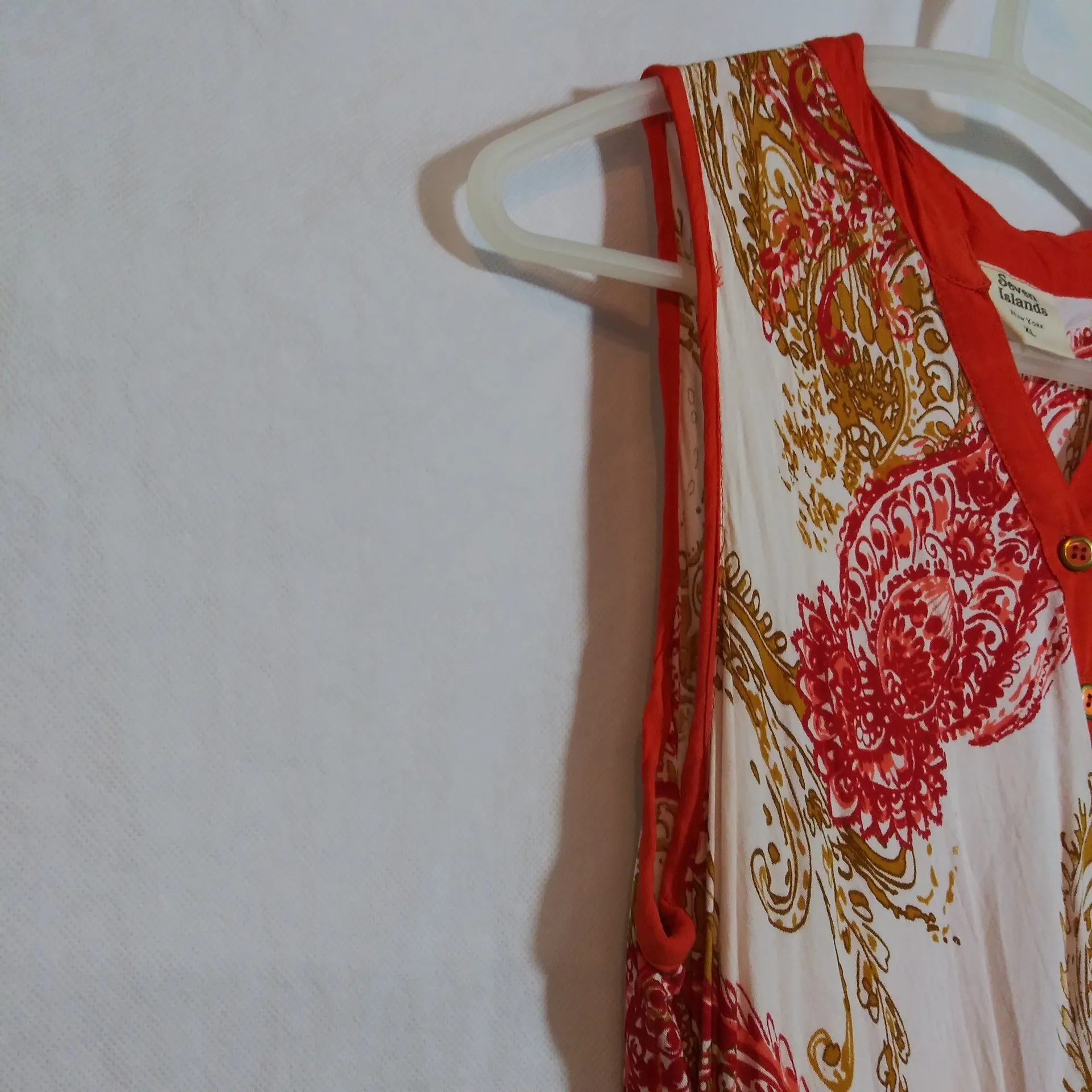 Seven Islands Sleeveless Coral White Paisley Bohemian Handkerchief Dress Sz XL - Image 5
