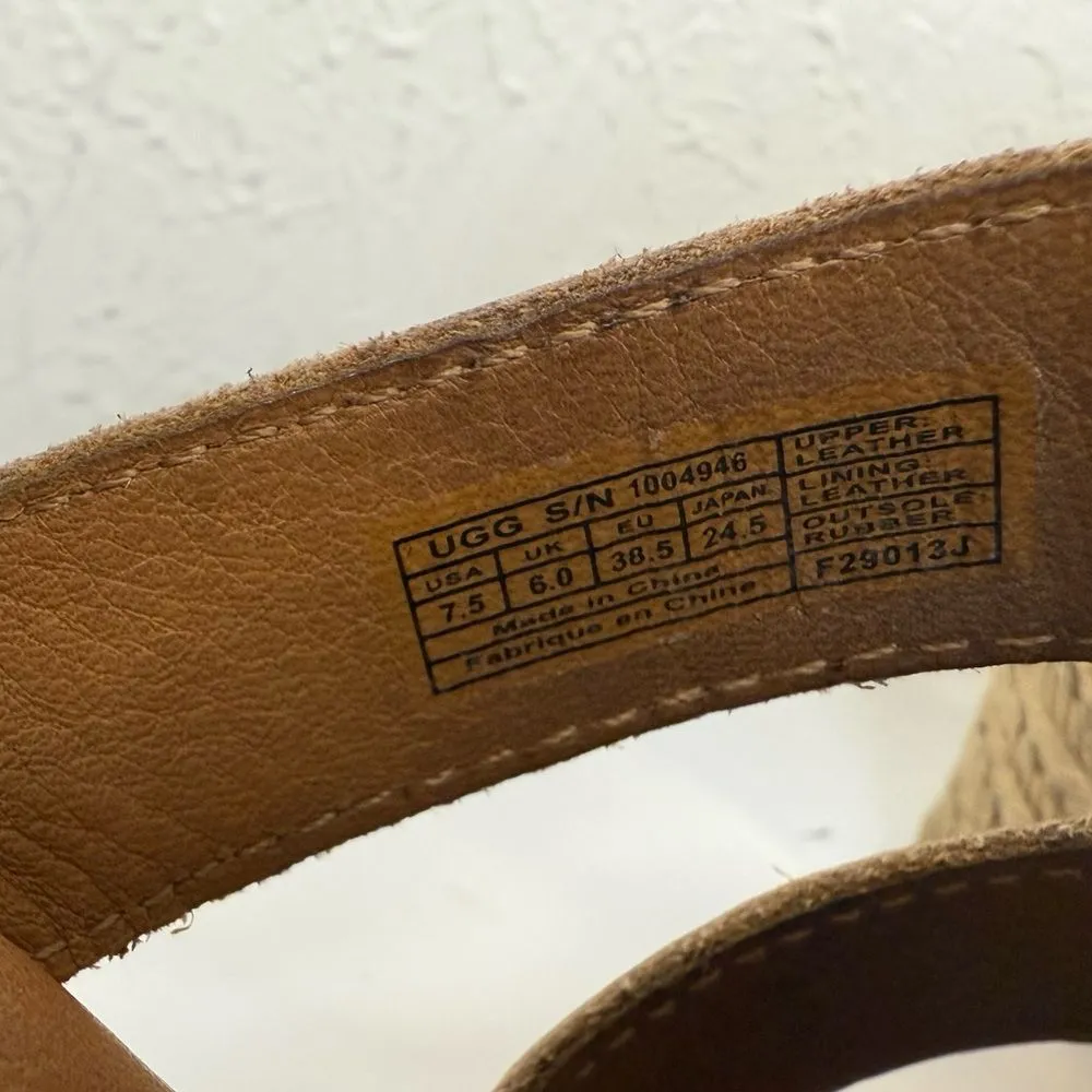 UGG Hedy Embossed Leather Espadrille Wedge Sandals 7.5 VGUC - Image 6