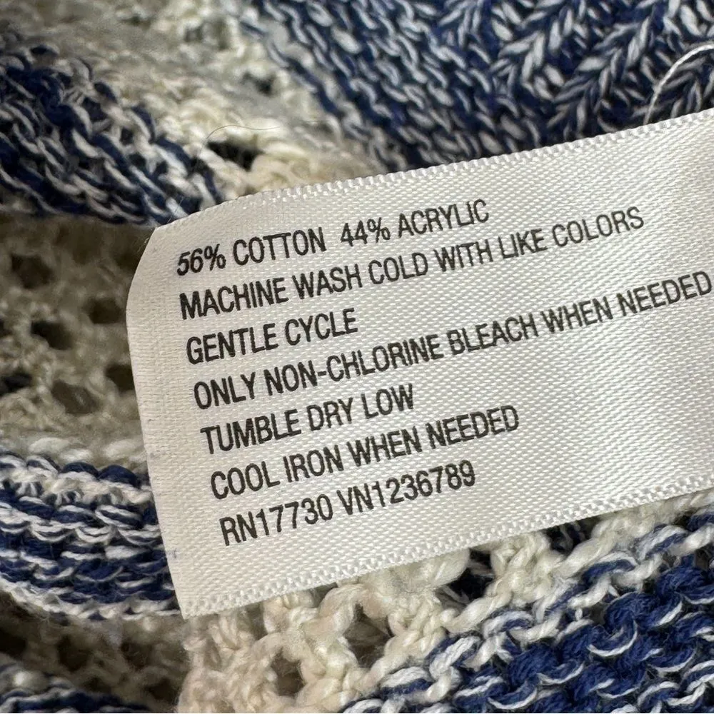 Xhilaration‎ Striped Open Weave Mesh Sweater Blue Cream Medium - Image 10