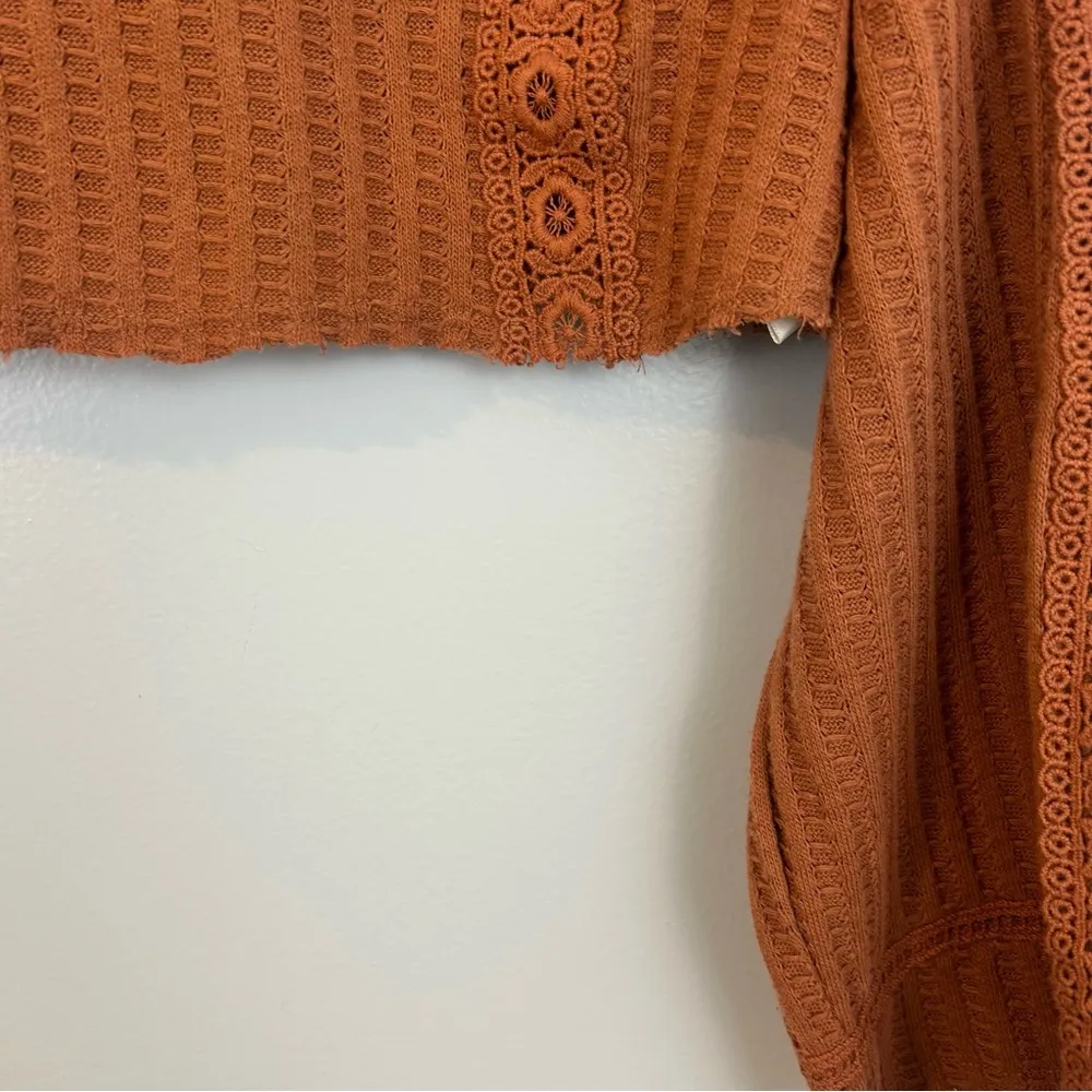 Free People Cropped Thermal Waffle Lace Orange/Brown Long Sleeve Top Size XS - Image 8