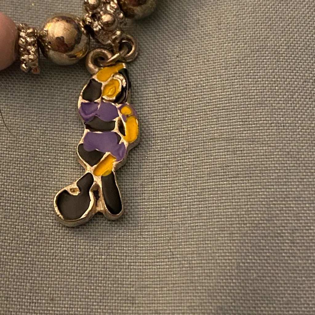 Vintage Bowling Theme Charm Stretch Bracelet 7” To 8” Silver - Image 2