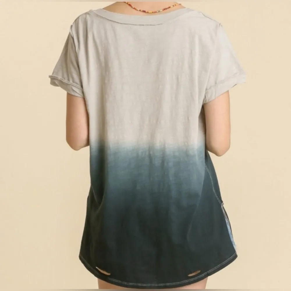 Umgee Gradient V-Neck /Distressed Top size L - Image 4
