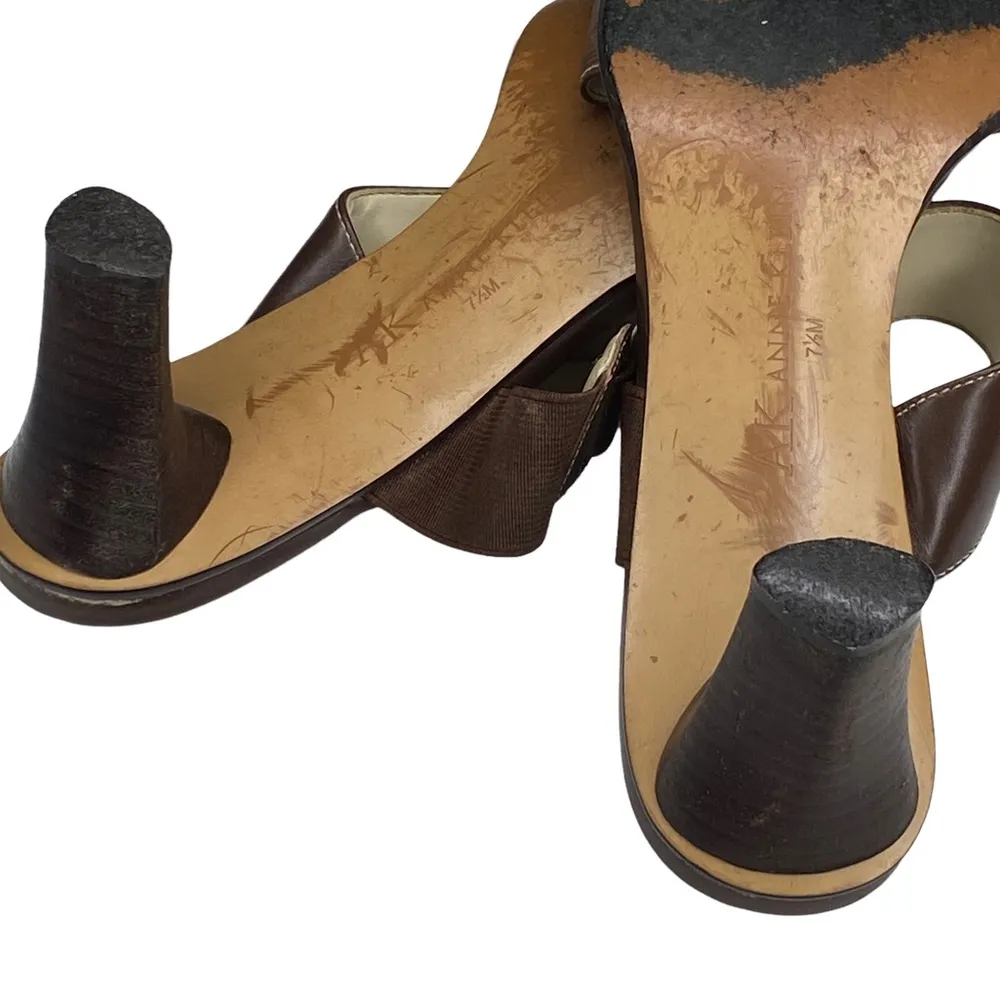 Vintage:  𖧷 Chunky Wood Heel Mules Sandals 𖧷 Brown Leather 𖧷 7.5M - Image 11