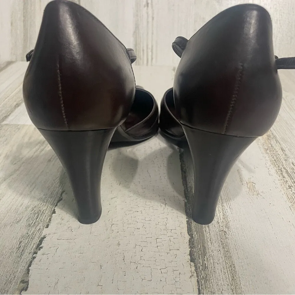 Franco Sarto Leather Square Toe Adjustable Ankle Strap Heels Dark Brown size 9.5 - Image 6